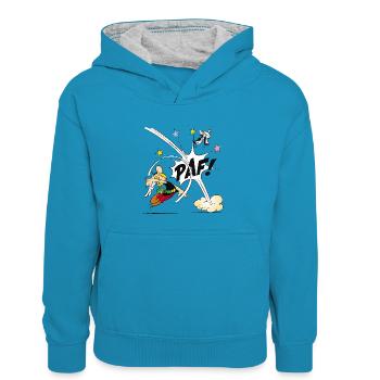 Asterix & Obelix - Asterix Faust - Kinder Kontrast-Hoodie - Pfauenblau/Grau meliert - Vorne