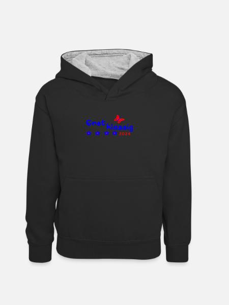 Schulanfang Erstklassig 2024 - Kinder Kontrast-Hoodie - Schwarz/Grau meliert