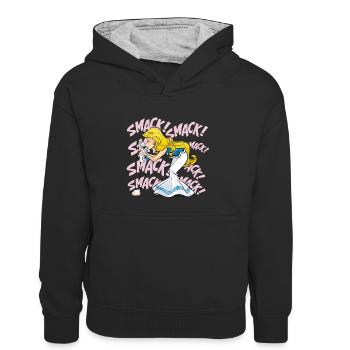 Asterix & Obelix - Falbala mit Idefix - Kinder Kontrast-Hoodie - Schwarz/Grau meliert - Vorne