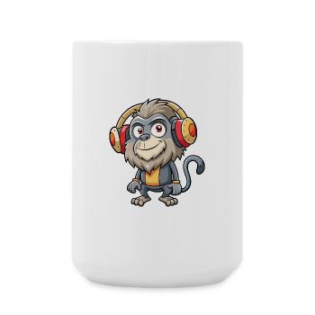 Pavian Lustige Cartoon Figur Kopfhörer Musik - Große Tasse 440 ml - Weiß - Vorne