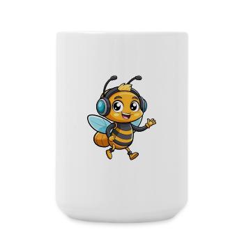 Bee Funny Cartoon Character Musique de casque - Grande tasse 440 ml - blanc - Devant