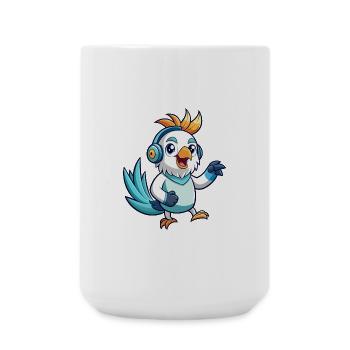 Kakadu Lustige Zeichentrickfigur Kopfhörer Musik - Große Tasse 440 ml - Weiß - Vorne