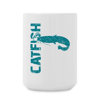 Pêche au poisson-chat Pêche sportive Poisson fort - Grande tasse 440 ml - blanc - Devant