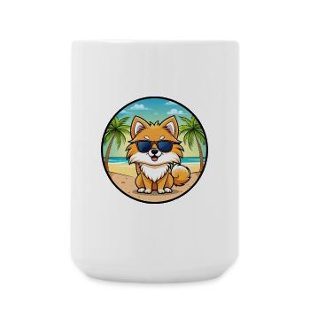 Pommerscher Deutscher Spitz Hunderasse Cartoon Beach - Große Tasse 440 ml - Weiß - Vorne