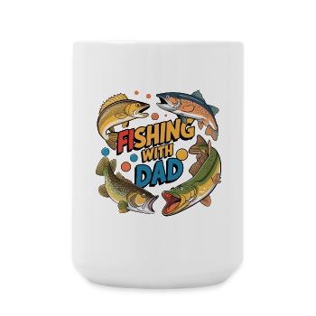 Angeln mit Papa mit bunten Fischen - Große Tasse 440 ml - Weiß - Vorne