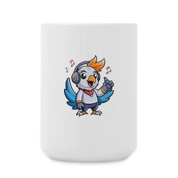 Kakadu Lustige Zeichentrickfigur Kopfhörer Musik - Große Tasse 440 ml - Weiß - Vorne