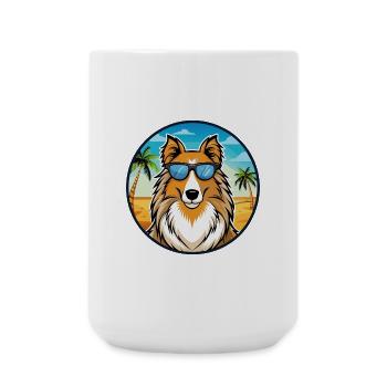 Rough Collie Chien Race Dessin Animé Lunettes De Soleil Plage - Grande tasse 440 ml - blanc - Devant