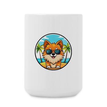 Pommerscher Deutscher Spitz Hunderasse Cartoon Beach - Große Tasse 440 ml - Weiß - Vorne