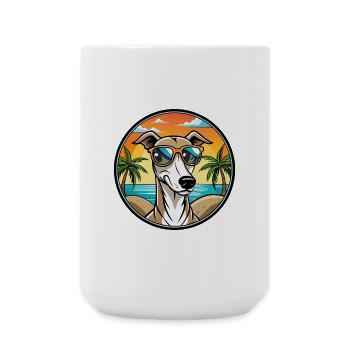 Lévrier polonais race chien dessin animé lunettes de soleil plage - Grande tasse 440 ml - blanc - Devant