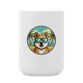 Deutscher Spitz Hund Rasse Cartoon Sonnenbrille Strand - Große Tasse 440 ml - Weiß - Vorne