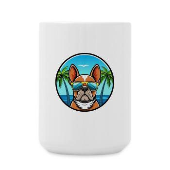 Bouledogue Français Race Dessin Animé Lunettes de Soleil Plage - Grande tasse 440 ml - blanc - Devant