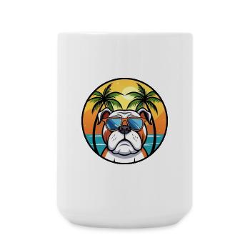 Bouledogue anglais race dessin animé lunettes de soleil plage - Grande tasse 440 ml - blanc - Devant