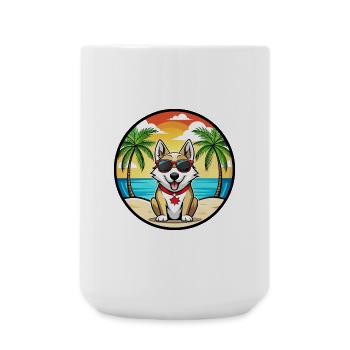 Kanadischer Labrador Husky Hunderasse Cartoon Beach - Große Tasse 440 ml - Weiß - Vorne