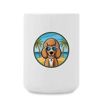 Caniche Chien Race Dessin Animé Lunettes De Soleil Plage - Grande tasse 440 ml - blanc - Devant
