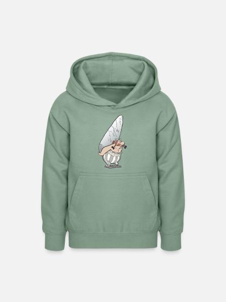 Asterix & Obelix - Obelix mit Stein - Teenager Hoodie - Graugrün