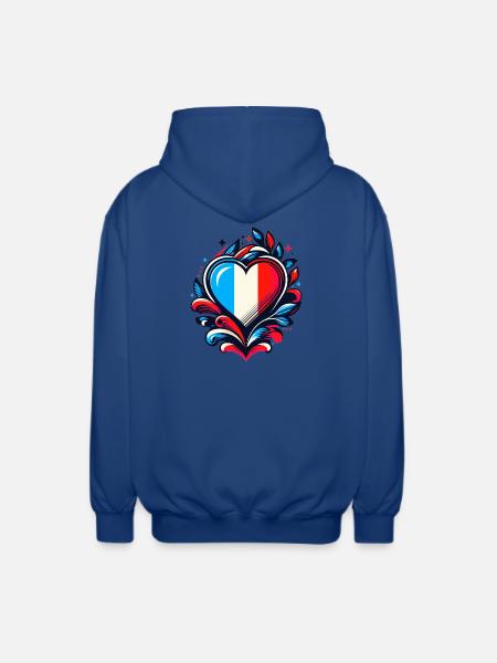 Heart French Flag - Unisex Hooded Jacket - royal blue