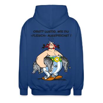 Obelix: Obst? Lustig wie du "Fleisch" aussprichst! - Unisex Kapuzenjacke - Royalblau - Hinten - AI Model Male 185 light (185cm)