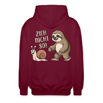 Zieh nicht so - Schnecke und Faultier - Unisex Kapuzenjacke - Bordeaux - Hinten - AI Model Male 185 light (185cm)