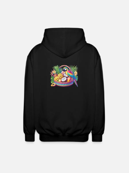 Obstkorb mit Papagei - Unisex Kapuzenjacke - Schwarz