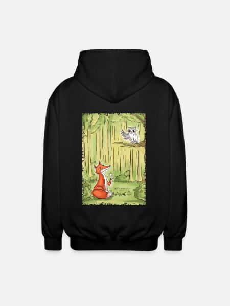 Waldgespräch: Fuchs und Eule - Unisex Kapuzenjacke - Schwarz