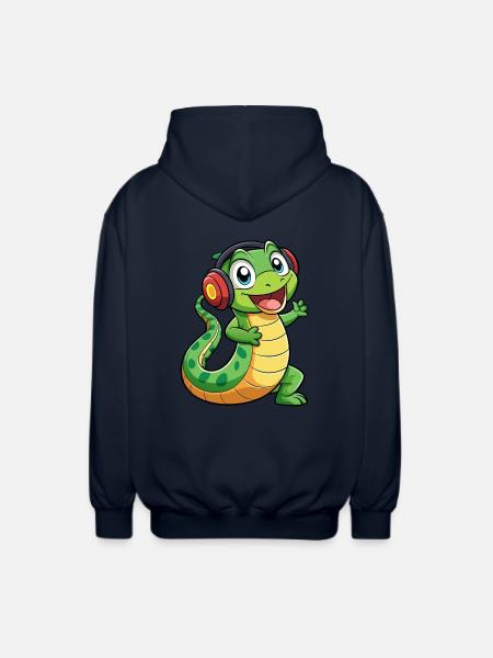Snake Funny Cartoon Character Headphone Music - Unisex Hooded Jacket - navy
