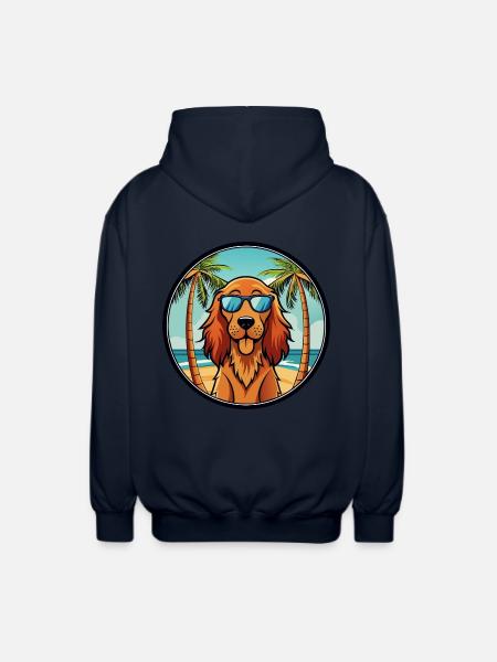 Irsk Setter Hund Race Tegneserie Solbriller Beach - Unisex hættejakke. - marineblå
