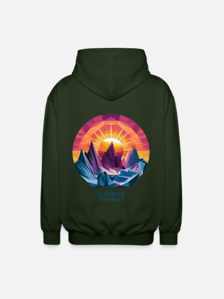 Sunrise Over Peaks - Unisex Hooded Jacket - forest green