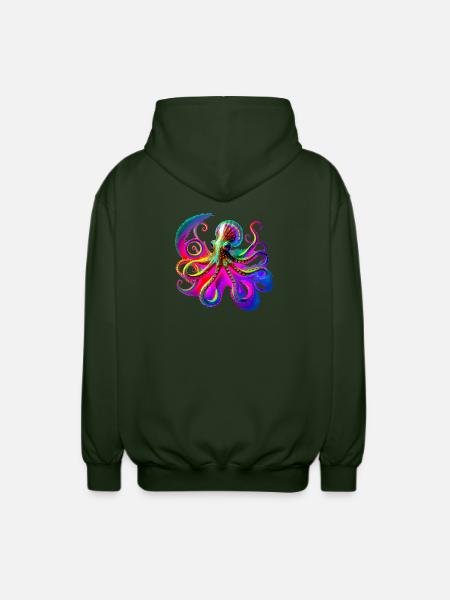 Psychedelic Neon Octopus - Unisex Hooded Jacket - forest green