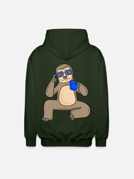 Sloth with glasses and coffee - Unisex Hooded Jacket - forest green