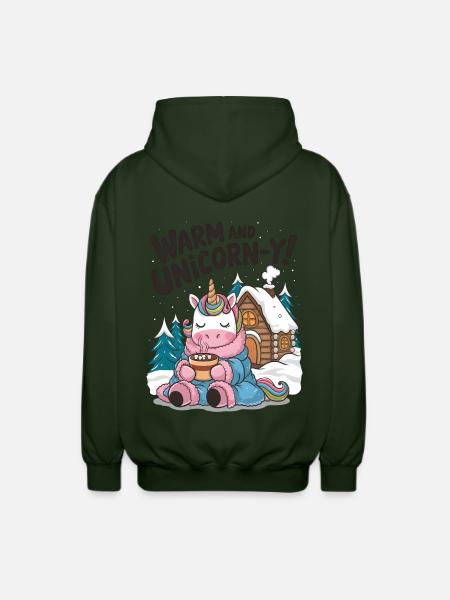 Warm And Unicorn-y! - Unisex Hooded Jacket - forest green