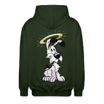 Asterix & Obelix Idefix Mit Heiligenschein - Unisex Kapuzenjacke - Forstgrün  - Hinten - AI Model Male 185 light (185cm)