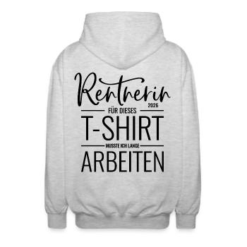 Rentnerin 2026 - Unisex Kapuzenjacke - Hellgrau meliert - Hinten - AI Model Male 185 light (185cm)