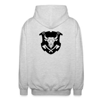 Stierkopf Bullenkopf Logo Wappenform - Unisex Kapuzenjacke - Hellgrau meliert - Hinten - AI Model Male 185 light (185cm)