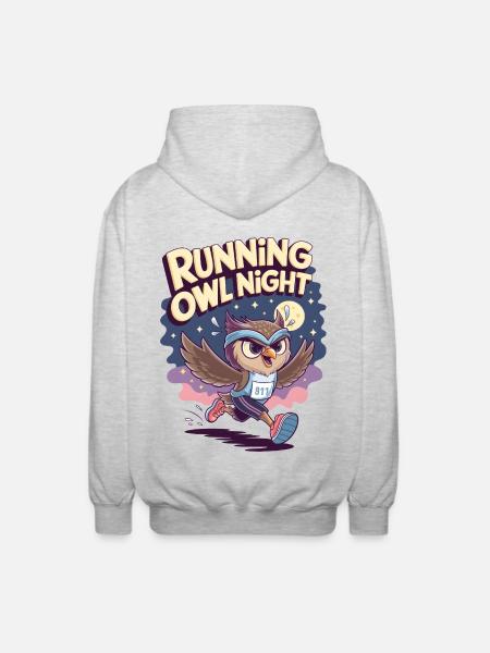 Running Owl Night - Unisex Hooded Jacket - light heather grey