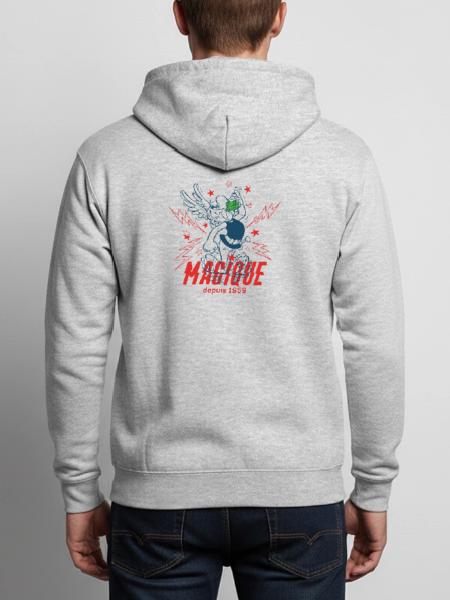 Asterix & Obelix Magique 1959 Outline Design - Unisex Kapuzenjacke - Hellgrau meliert - Hinten - AI Model Male 185 light (185cm)