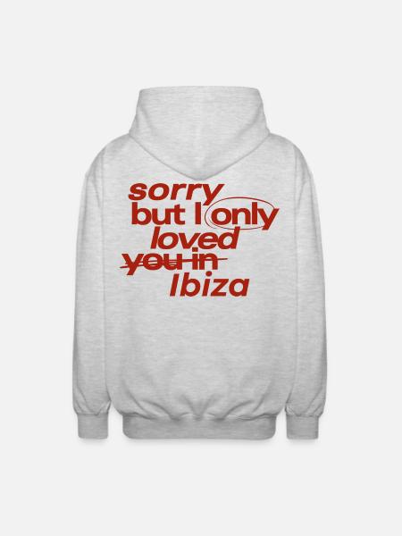 Ibiza-Liebe im Rotdruck - Unisex Kapuzenjacke - Hellgrau meliert