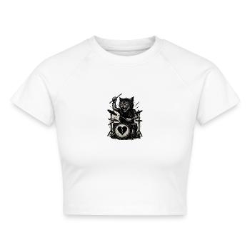 Katzen-Drummer mit gebrochenem Herz - Cropped Frauen Organic T-Shirt - Weiß - Vorne - AI Model Female 172 dark (172cm)