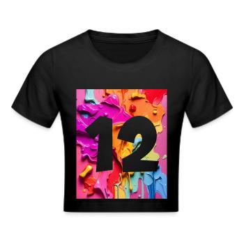 NR. 12 NUMMER 12 BUNT 12. GEBURTSTAG - Frauen Cropped T-Shirt - Schwarz - Vorne - Marisol (170cm)