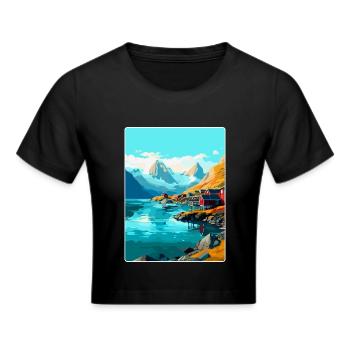 Lofoten Norwegen Vintage Reiseposter WPA - Frauen Cropped T-Shirt - Schwarz - Vorne - Marisol (170cm)