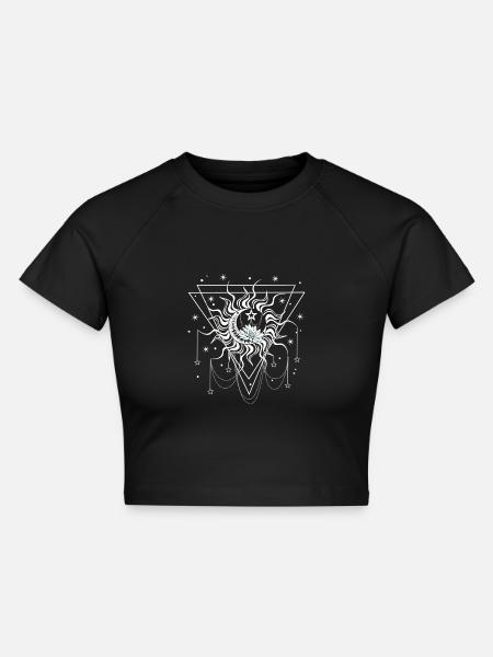 Sonne Mond und Sterne - Cropped Frauen Organic T-Shirt - Schwarz