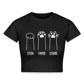 Katzenpfoten Katze Pfote Spiel Stein Papier Schere - Cropped Frauen Organic T-Shirt - Schwarz - Vorne - AI Model Female 172 light (172cm)