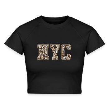 New York Leo Muster - Cropped Frauen Organic T-Shirt - Schwarz - Vorne - AI Model Female 172 light (172cm)