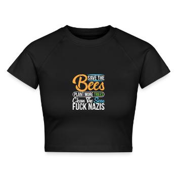 Fuck Nazis Linke Politik Politische Einstellung - Cropped Frauen Organic T-Shirt - Schwarz - Vorne - AI Model Female 172 light (172cm)
