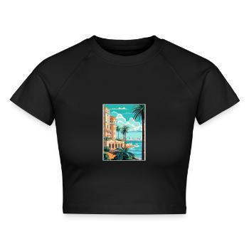 Cote D Azur Frankreich Vintage Reiseposter Souvenir - Cropped Frauen Organic T-Shirt - Schwarz - Vorne - AI Model Female 172 light (172cm)
