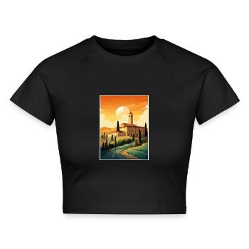 Toskana Italien Dekoration Vintage Reiseposter WPA - Cropped Frauen Organic T-Shirt - Schwarz - Vorne - AI Model Female 172 light (172cm)