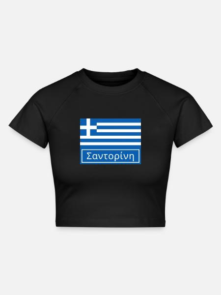 Santorini auf Griechisch geschrieben - Cropped Frauen Organic T-Shirt - Schwarz