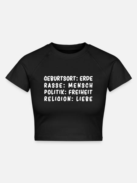 Erde Mensch Freiheit Liebe - Cropped Frauen Organic T-Shirt - Schwarz