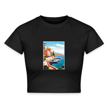Cote D Azur Frankreich Vintage Reiseposter Souvenir - Cropped Frauen Organic T-Shirt - Schwarz - Vorne - AI Model Female 172 light (172cm)
