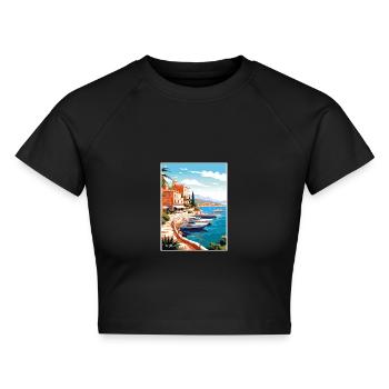 Cote D Azur Frankreich Vintage Reiseposter Souvenir - Cropped Frauen Organic T-Shirt - Schwarz - Vorne - AI Model Female 172 light (172cm)