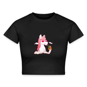Unicorn Vaping - Cropped Frauen Organic T-Shirt - Schwarz - Vorne - AI Model Female 172 light (172cm)